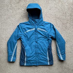 Columbia Blue Hooded Ski Jacket with Navy Accents